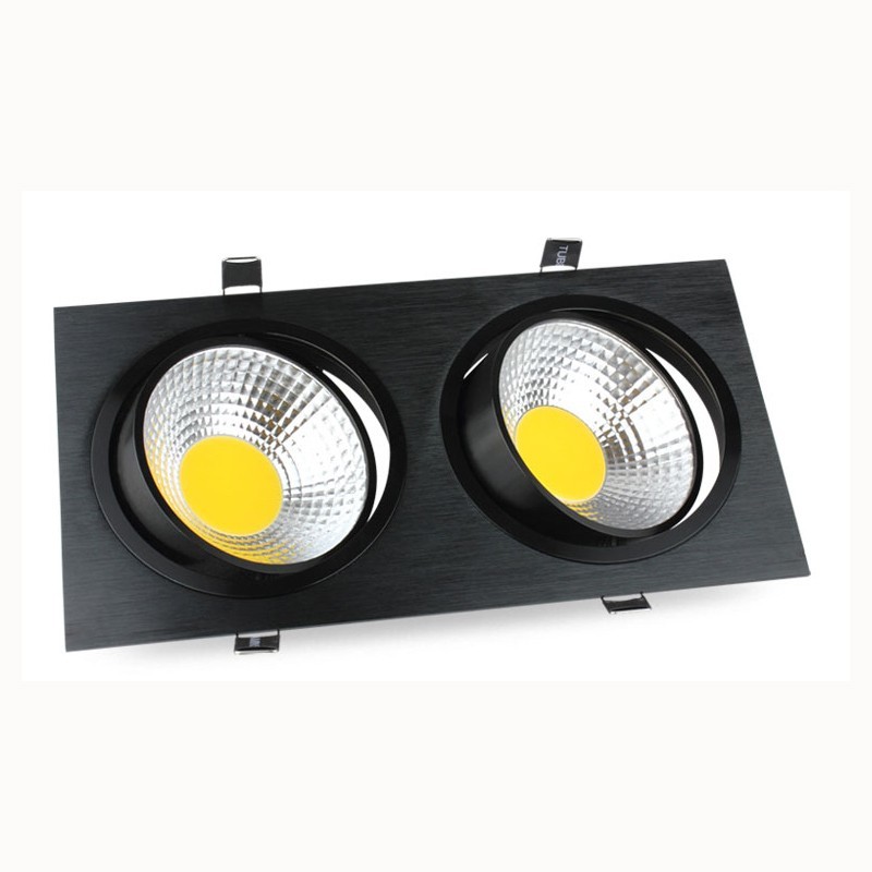 Черный цвет, встраиваемая двойная головка cob, квадратный светильник с регулируемой яркостью