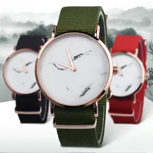 Relojes de pulsera de lona con cara de mármol para parejas, delgados, retro, JW09