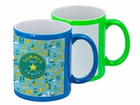 Taza de Cerámica Personalizada de 11 oz para Sublimación, Color Fluorescente Azul con Parche Blanco, Recubrimientos Orca, Taza para Café