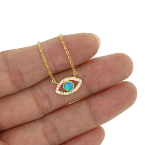 Collana con Ciondolo Occhio Turco di Alta Qualità, Charm con Zirconi e <span class=keywords><strong>Opale</strong></span> Blu, Vendita all'Ingrosso - Product Image 1