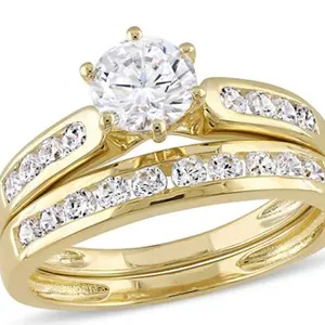 Fashionable 1.50ct Cubic zirconia Yellow Rhodium Plated Sterling Silver 10K 14K Gold Bridal Set