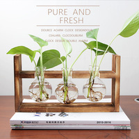 Vase en verre transparent créatif en bois hydroponique pour décoration de bureau de plante verte pour un usage domestique sur le sol