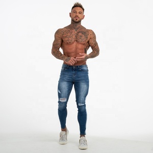 <span class=keywords><strong>Jeans</strong></span> Skinny Strappati Dipinti con Striscia Laterale Blu Affusolati e Stretti da <span class=keywords><strong>Uomo</strong></span> Gingtto - Product Image 3