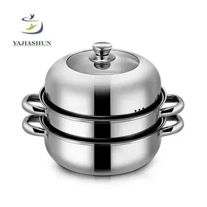 Disesuaikan Logo 28CM Stainless Steel Panci Uap Memasak/Pangsit Steamer Peralatan Masak Dapur Set dengan Tutup Kaca