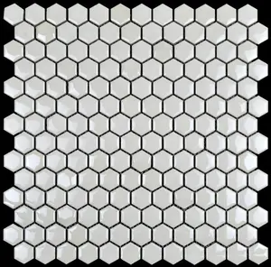 3D效果六角形白色光泽陶瓷马赛克瓷砖