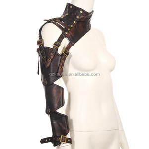 Corzzet en cuir PU marron, 1 épaule dénudée, manches interchangeables, Steampunk, gaine de bras, rétro <span class=keywords><strong>gothique</strong></span>, gants chauds - Product Image 3