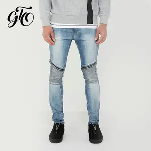 Personalizzato denim blu di nuovo stile jeans pent uomini con le ginocchia della chiusura lampo