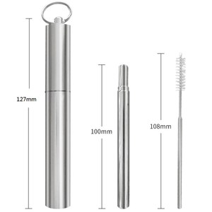 Pajita plegable portátil de acero inoxidable, conjunto de paja telescópica de Metal con funda de aluminio - Product Image 6