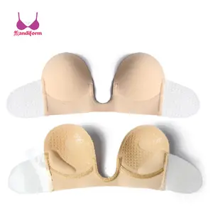 Large Open Thin V Cup A B C D Bras Size Seamless Backless Strapless Deep Plunging Bra Beige Self粘着Polyolefin Gel Bra