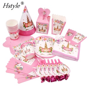 Hstyle fête d'anniversaire décoration <span class=keywords><strong>licorne</strong></span> fête papier assiette tasse serviette chapeau nappe enfants joyeux anniversaire fournitures vaisselle ensemble - Product Image 4