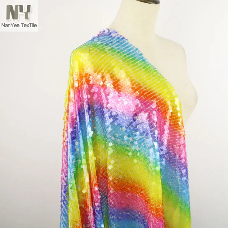 Nanyee Textile 9mm Rainbow Stripe Clear Sequin For Sublimation Printing