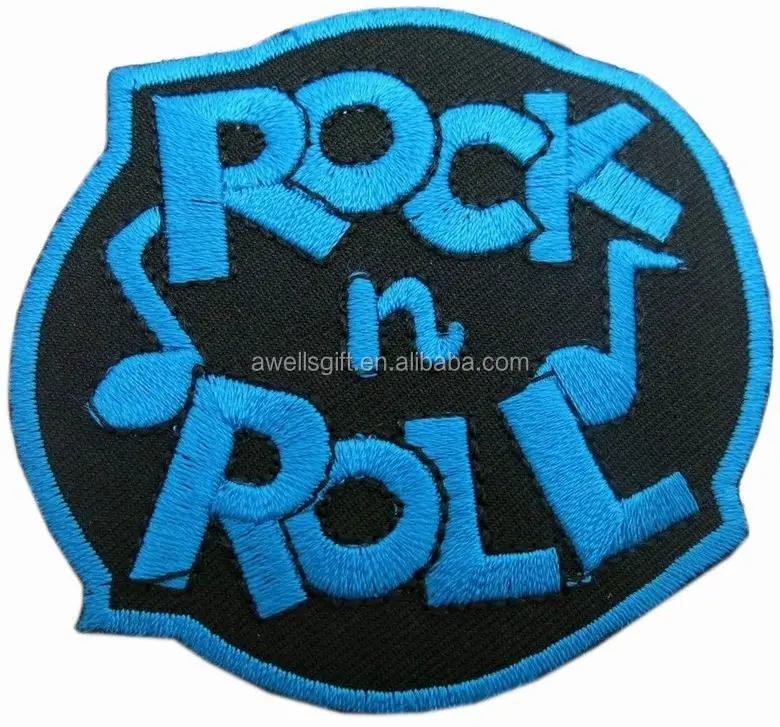 ROCK N Roll Music LOGO IRON-ON Patch Embroidered Iron on 100% Embroidery Patches Custom Logo 9 Colors Heat Cut Border 100pcs