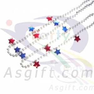 Perline USA Mardi Gras in plastica metallizzata rosso blu argento patriottico collana <span class=keywords><strong>di</strong></span> perline per la decorazione del 4 ° giorno nazionale July - Product Image 3