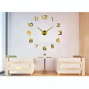 golden large luxury DIY 3D wall clock home decor bell cool 3D stickers art watch