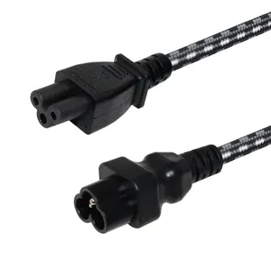 Black White Braided Power Cord 3 Prong Pin Ac European Extension Female End Iec 60320 C5 To C6