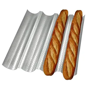 Plateau de cuisson à 4 vagues antiadhésif, en acier au carbone perforé, pour pain français, cuisine, Baguette, antiadhésif, 1 pièce