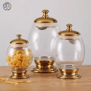 Multiple dimensions storage supplies gold colorful small seal pot airtight canister glass food jar for daily use