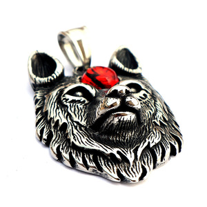 Stile retrò Vichingo Stialess In Acciaio Testa di <span class=keywords><strong>Lupo</strong></span> Del Pendente Della Collana <span class=keywords><strong>con</strong></span> Pietra Rossa - Product Image 4