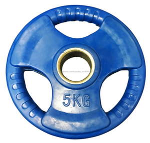 Three rubber grip PLATES disc weight gym <span class=keywords><strong>BAR</strong></span> rubber encased 2 "hole - Product Image 4