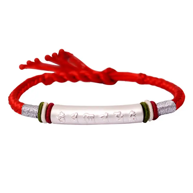 LONGJIE factory new design hand-woven red string 999 silver bracelet six-word mantra rope bracelet woman and men bracelet
