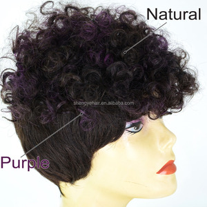 Perruques de Cheveux Humains 1b #-Violet Point Culminant Bouclés Ondulés Plein Frange Pas Cher Cheveux Perruques à vendre - Product Image 3
