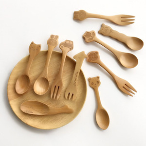 Cute Cartoon Animals Pattern Natural Bamboo Cutlery Wooden <strong>Small</strong> <strong>Spoons</strong> for Children / Baby - Product Image 1