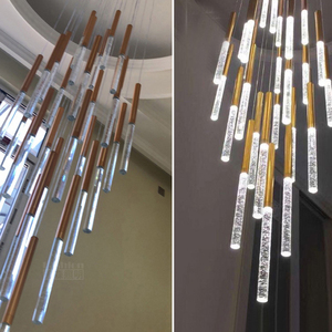 Lampu JC Tangga Kristal Emas, Lampu Gantung Kristal, Lampu Banister Kontemporer, Liontin Tinggi Dapat Disesuaikan dengan Gelembung Di Dalam - Product Image 5