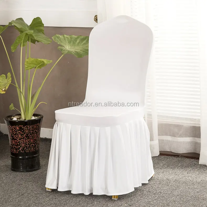 Reador Wholesale Polyester Ruffle Stretch Spandex Chair Cover with Skirting for Banquet Party or Wedding