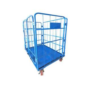 Collapsible wire container rolling storage cage with 4 wheels