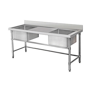 อ่างล้างจานสแตนเลสด้านหน้าพร้อมก๊อกน้ำชามสี่เหลี่ยมสองหรือสามอันแบบเดี่ยว - Product Image 1