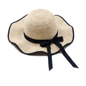 ファッションワイドつば麦わら帽子メキシコラフィアストローソンブレロ帽子を飾る