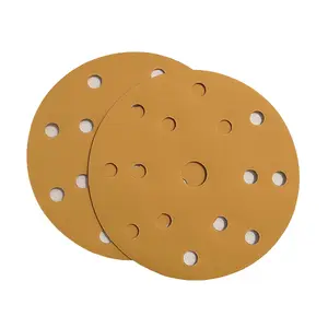 High quality 150mm 15 holes gold coated calcined alumina abrasive paper sanding disc for automotive