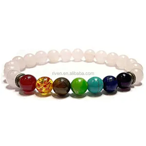 Sn0871 7 Chakra Yoga Đồ Trang Sức Rose Quartz Bead Phụ Nữ Chakra Đá Đồ Trang Sức Cân Bằng Vòng Đeo Tay