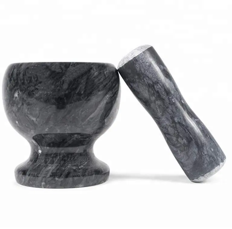 Mortar mármore preto e pedaço com pedaço
