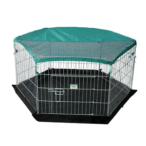 Cage de lapin galvanisée portable à six panneaux pour l'extérieur avec couvercle de parasol, parc pour chiens de petite maison pour animaux