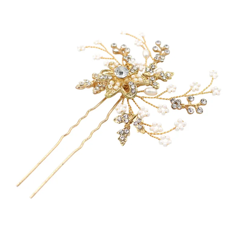 O382 accessori per capelli da sposa con fermagli per capelli da sposa in perle d'acqua dolce in lega di ottone floreale oro