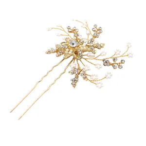 O382 altın çiçek pirinç alaşım tatlısu inci düğün tokalar gelin saç aksesuarları