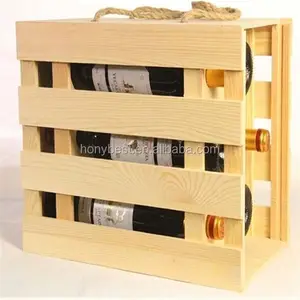 Unfinished Cheap Wooden Wine Bottle Crates with Sliding Lid/Rope Handle Variety Of Specifications Wooden Wine Packaging Gift Box