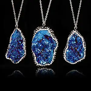 Onregelmatige agaat slice ketting blauw druzy quartz stone ketting