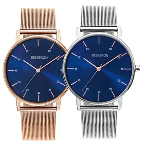 BESSERON Luxus uhr Männer alle Edelstahl blau Gesicht glänzendes Zifferblatt Horologe benutzer definierte Uhr Hersteller