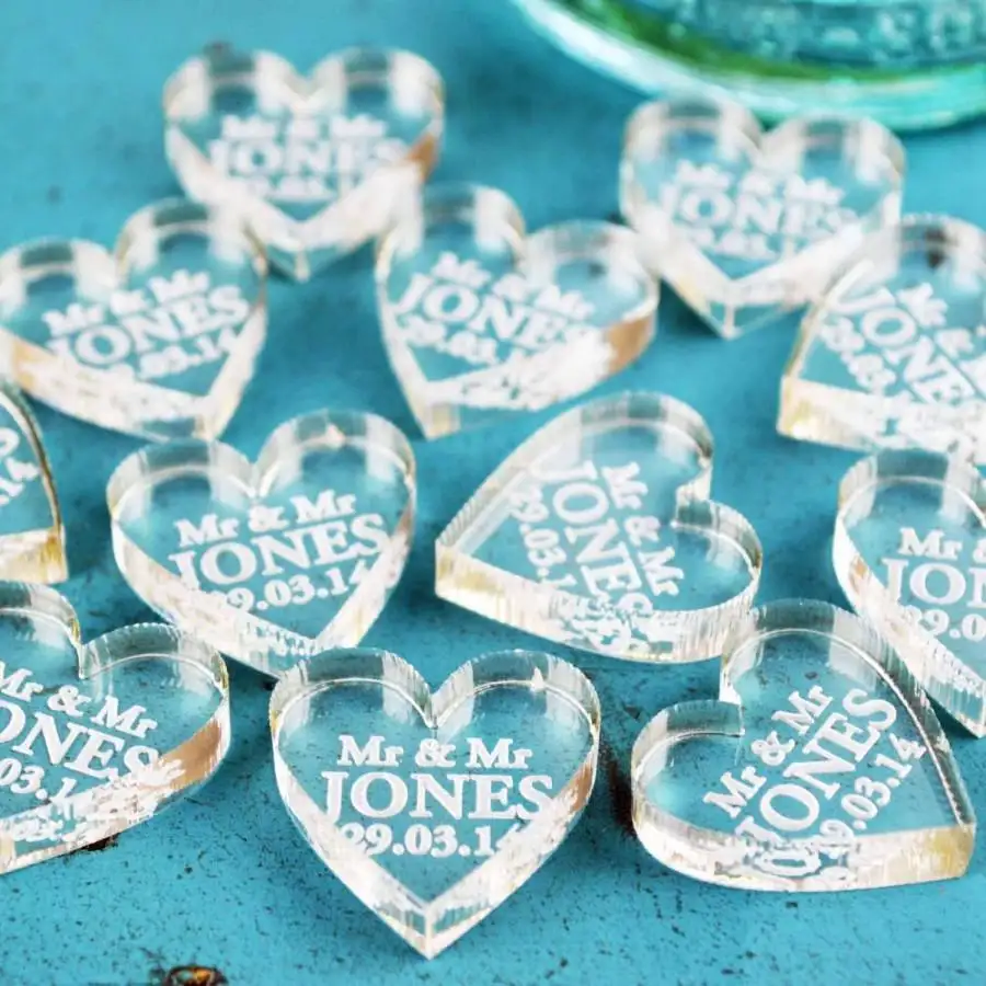 Personalized Heart Wedding Favors Acrylic Laser Cutting Blocks Handmade Acrylic Hearts Anniversary Gifts