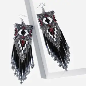 fancy tassel glass seed beads braided fashion dangle drop handmade earrings trendy design for women China manufacturer supplier