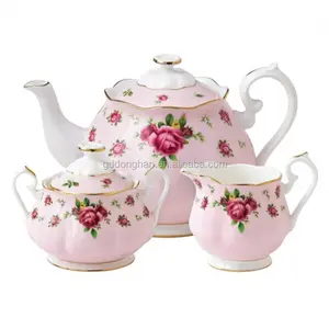 现代风格新的乡村玫瑰粉红色 3 件茶具
