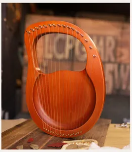 Hs lyre harp instrumento de corda 16, mogno, lyra, harps, arpa
