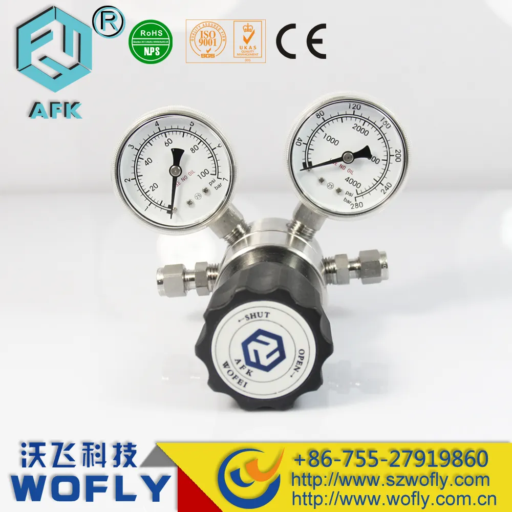 316L Stainless Steel Pressure Reducing Valve   Helium Gas Regulator With Gauge