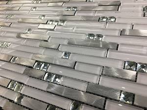 Tuiles en bande de verre super <span class=keywords><strong>blanc</strong></span>, aluminium et métal, mosaïque de verre <span class=keywords><strong>miroir</strong></span> diamant - Product Image 4