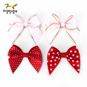 Moda önceden yapılmış el yapımı pembe kırmızı puantiyeli altın kenar saten kurdele yay hediye dekorasyon için - Product Image 2