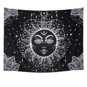 Tapeçaria celestial preto e branco, tapeçaria de mandala hippy indiano para quarto sala de estar, tapeçaria de pendurar na parede