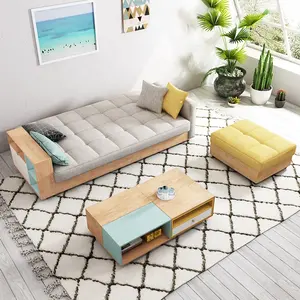 北欧风格木制框架面料收纳盒沙发客厅可折叠沙发床