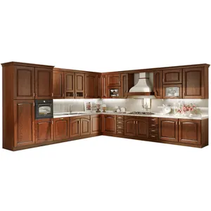 Latest luxury country style mahogany solid wood kitchen cabinets